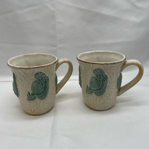 Mermaid Seashell Cups pair Beige Green 4 1/2 inches tall